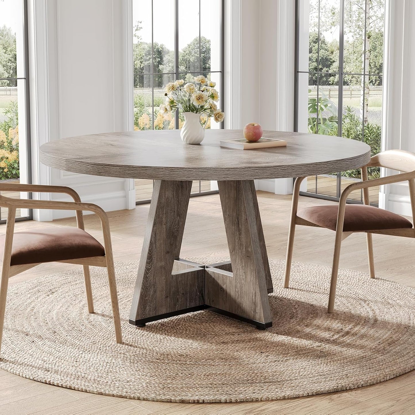 round Dining Table for 4-6 People, 47 Inches Dining Room Table with