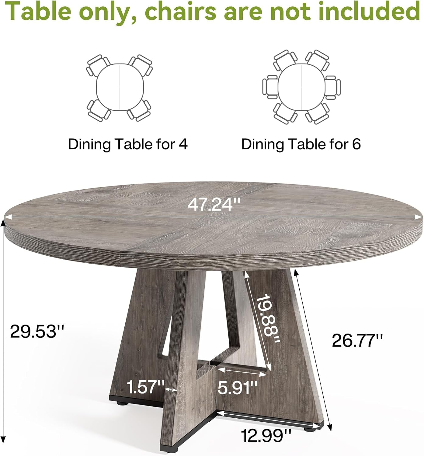 round Dining Table for 4-6 People, 47 Inches Dining Room Table with