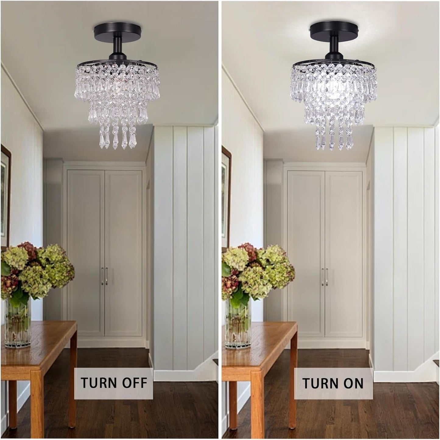 Small Crystal Chandelier Flush Mount Ceiling Light 3 Tiers Raindrops