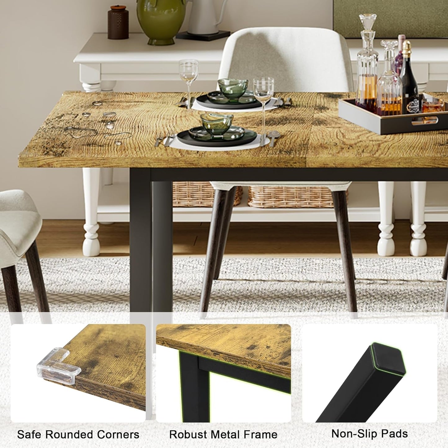 63" Extendable Dining Table, Modern Farmhouse Dining Room Table for