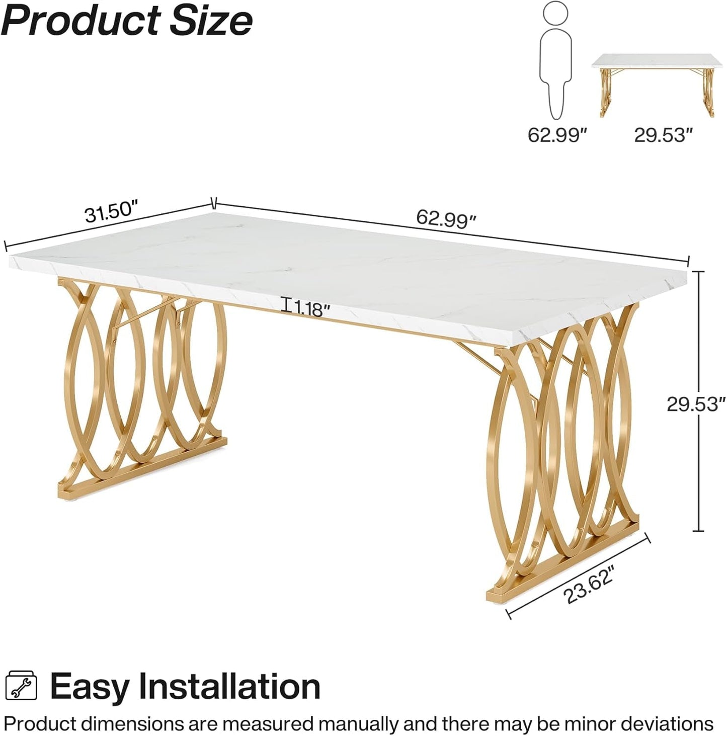 Modern Dining Table, 63" Large Kitchen Table for 4-6 People, Unique