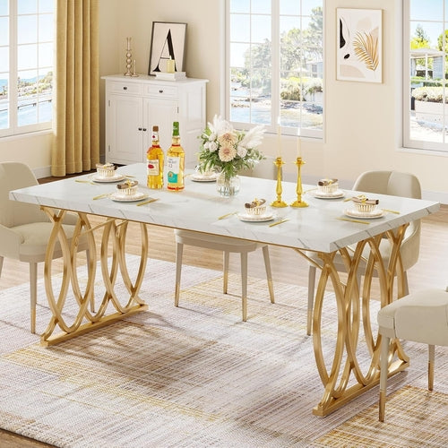 Modern Dining Table, 63" Large Kitchen Table for 4-6 People, Unique