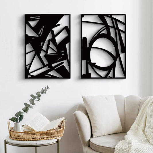 4 Pack Black Abstract Metal Wall Art, Minimalist Décor Single Line Art