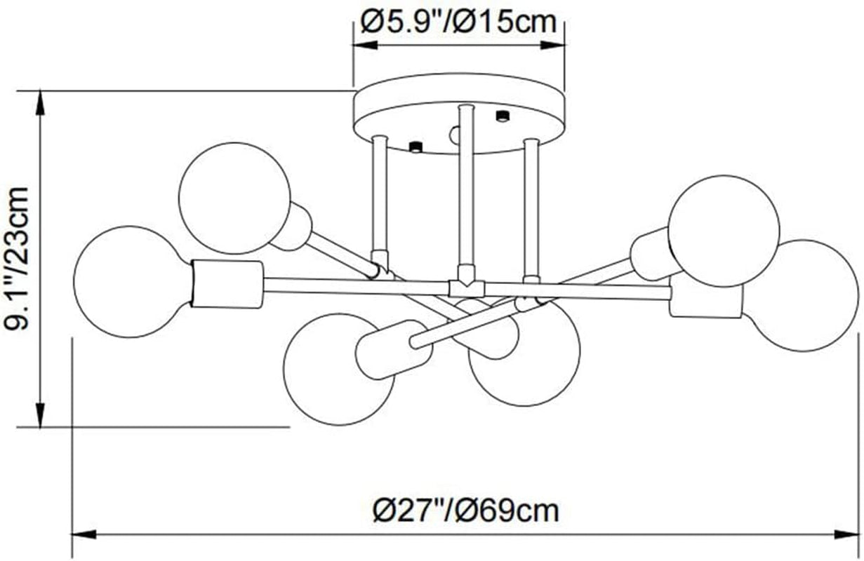 Modern Sputnik Chandelier, 6-Light Ceiling Light, 6 LED Light Bulbs