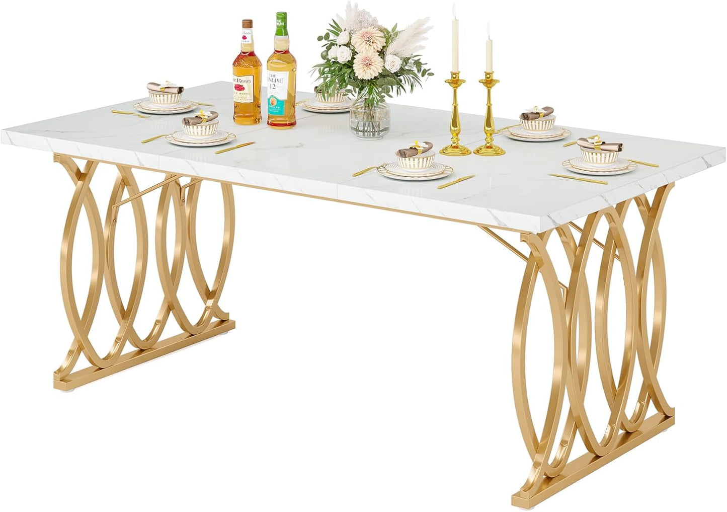 Modern Dining Table, 63" Large Kitchen Table for 4-6 People, Unique