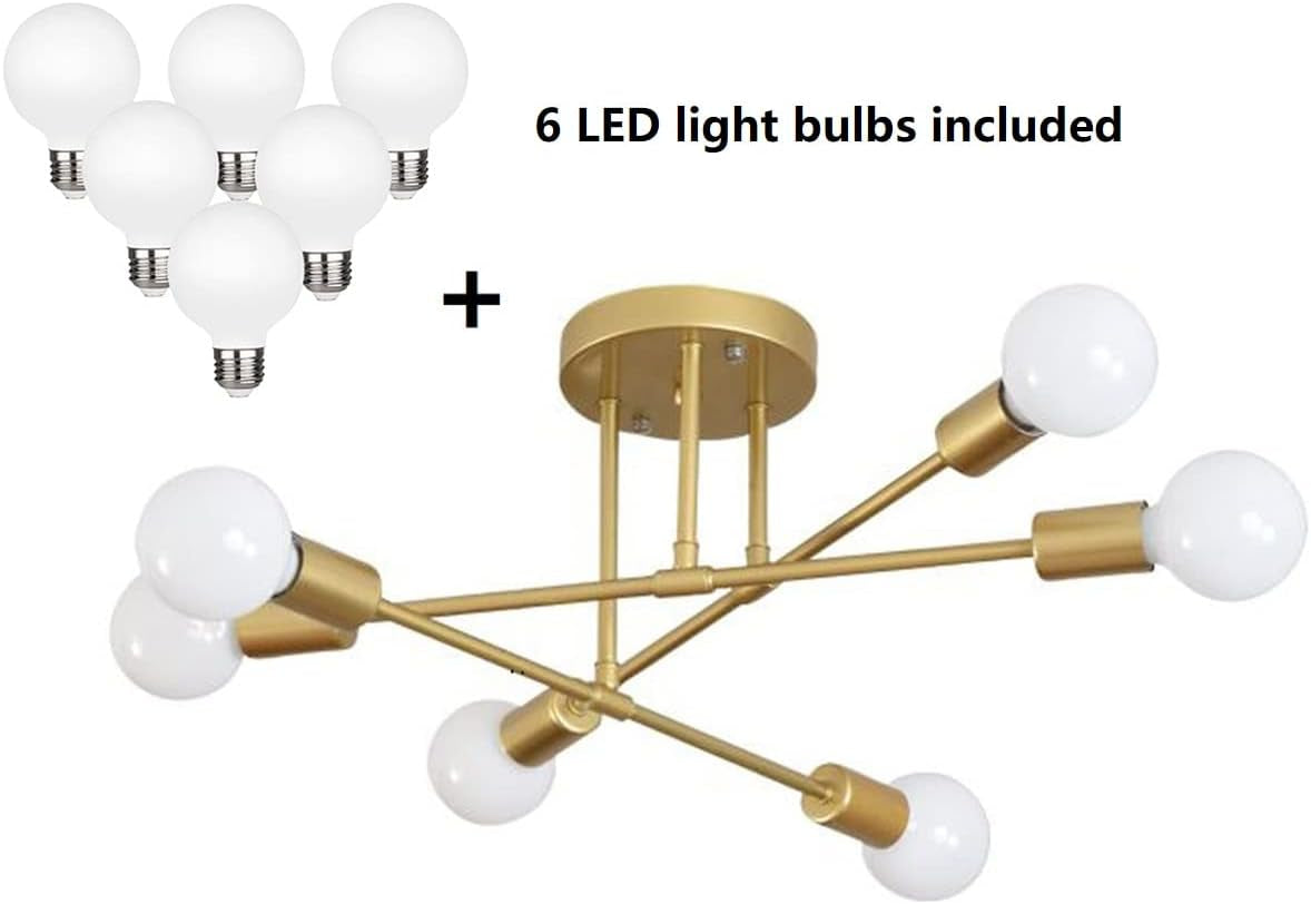 Modern Sputnik Chandelier, 6-Light Ceiling Light, 6 LED Light Bulbs