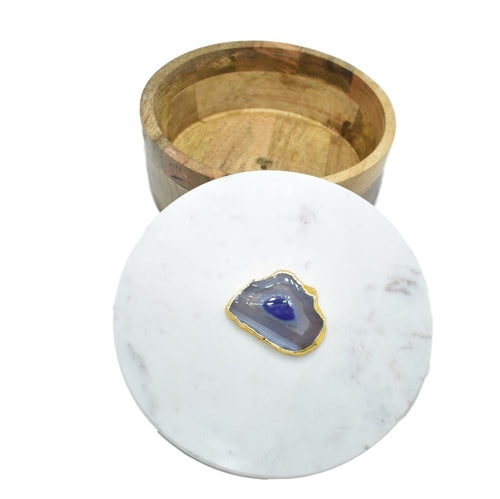 Round Wooden Box with Marble Lid