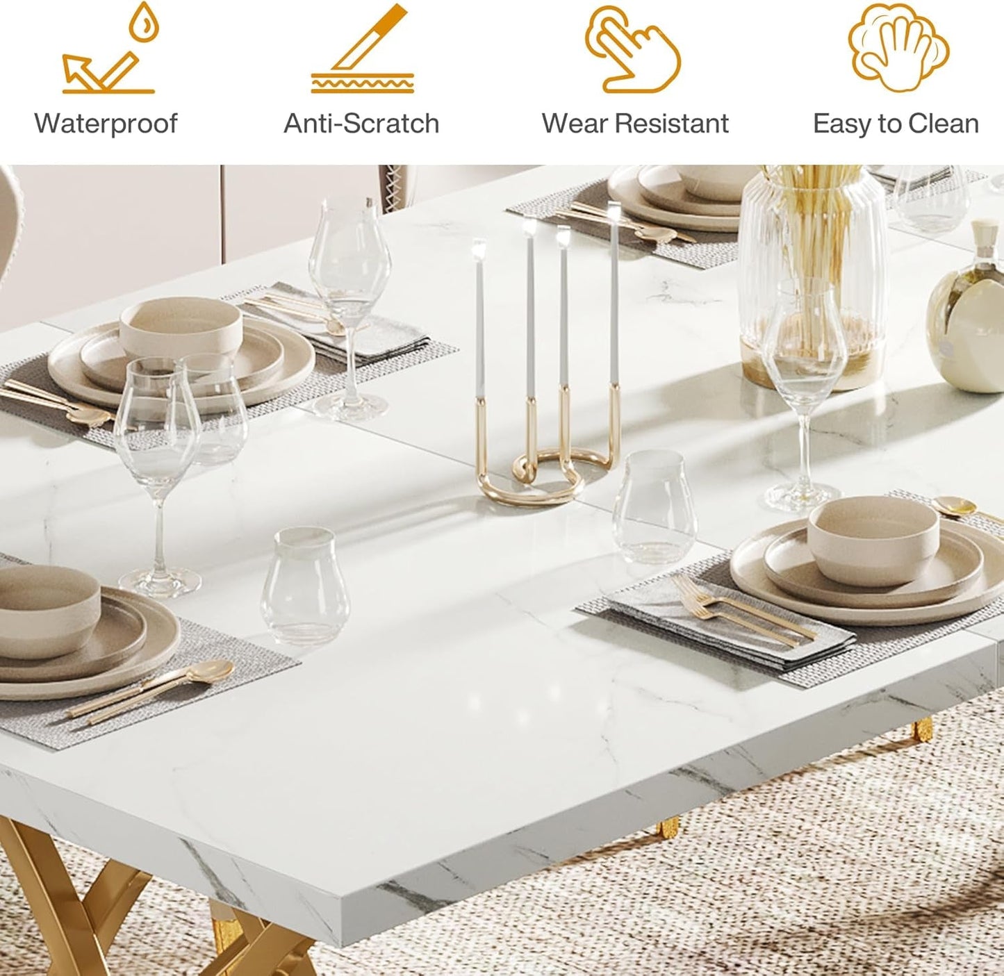 Modern Dining Table, 63" Large Kitchen Table for 4-6 People, Unique