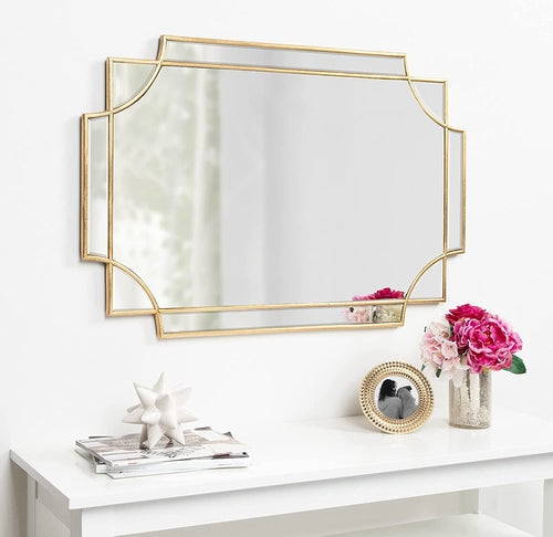 Minuette Decorative Rectangular Wall Mirror in Gold Leaf Finish, 24 x