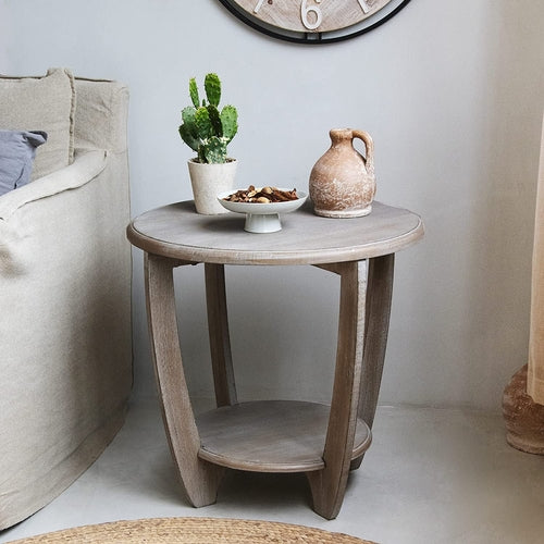 Rustic French Country End Table with Storage Shelf