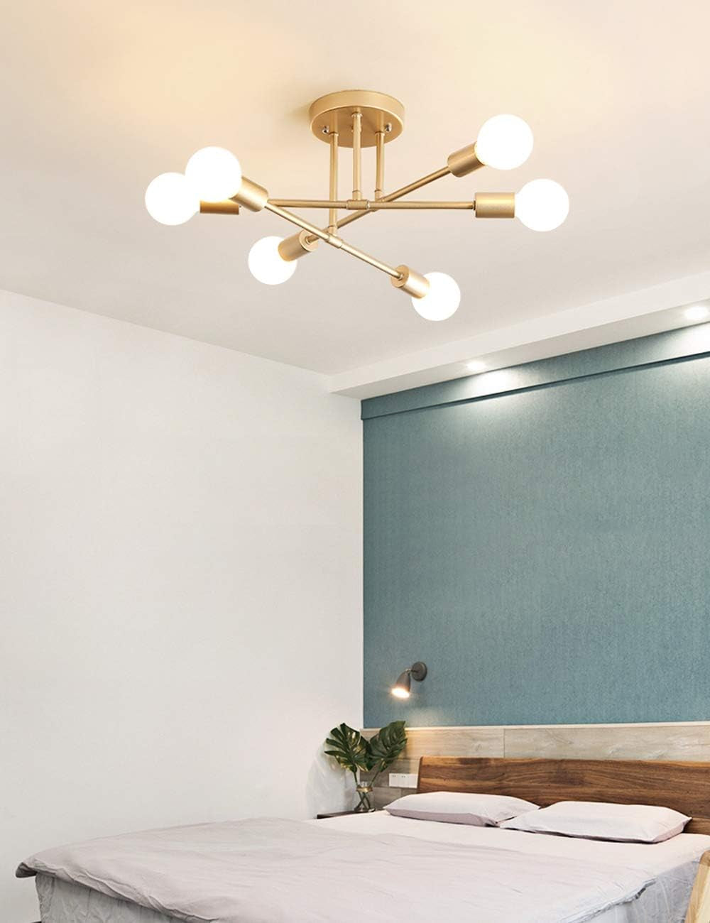 Modern Sputnik Chandelier, 6-Light Ceiling Light, 6 LED Light Bulbs