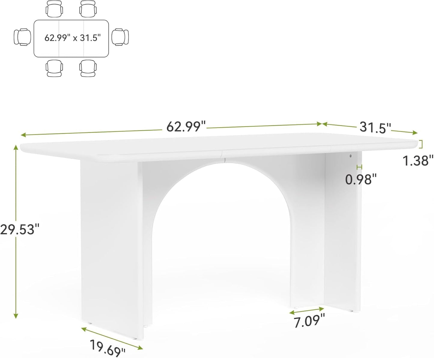 63-Inch Dining Table for 4-6 People, Large Kitchen Dinner Table with