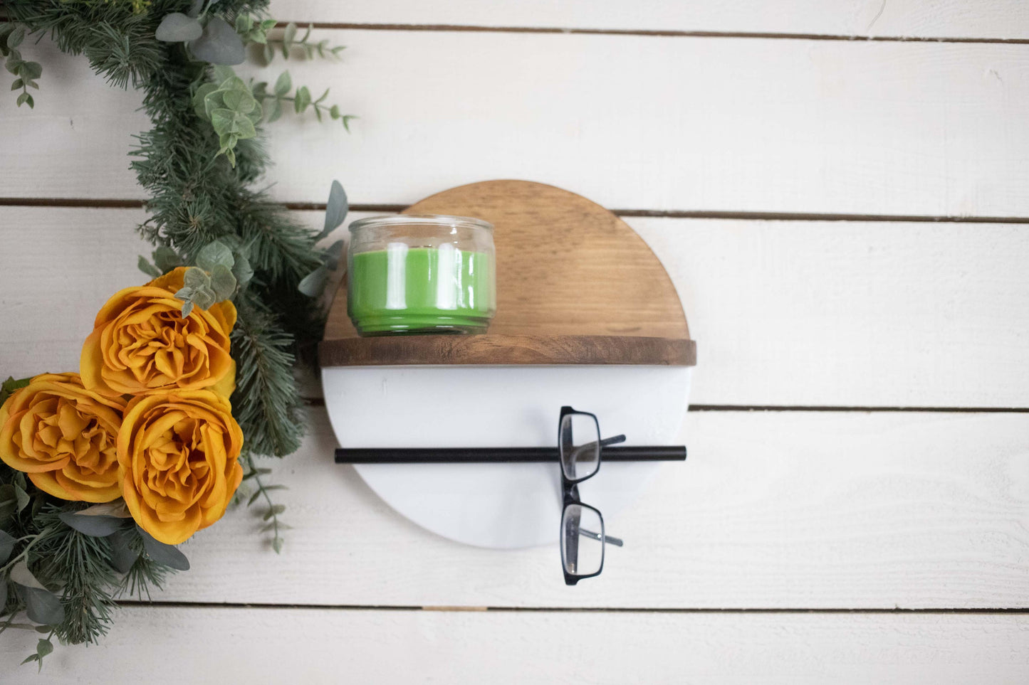 Round Minimalist Shelf with Key Holder, Unique Key Rack and Shelf