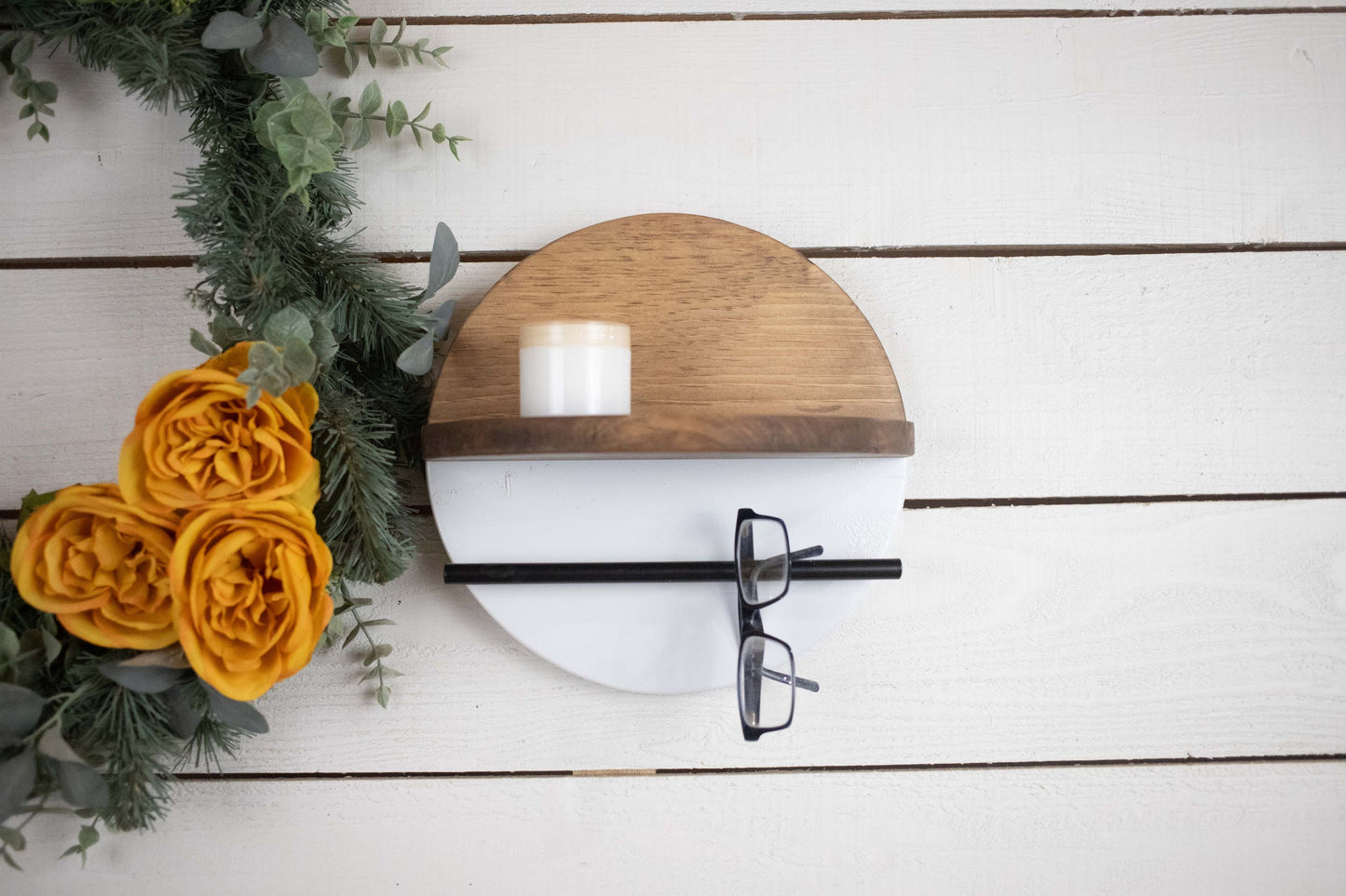 Round Minimalist Shelf with Key Holder, Unique Key Rack and Shelf