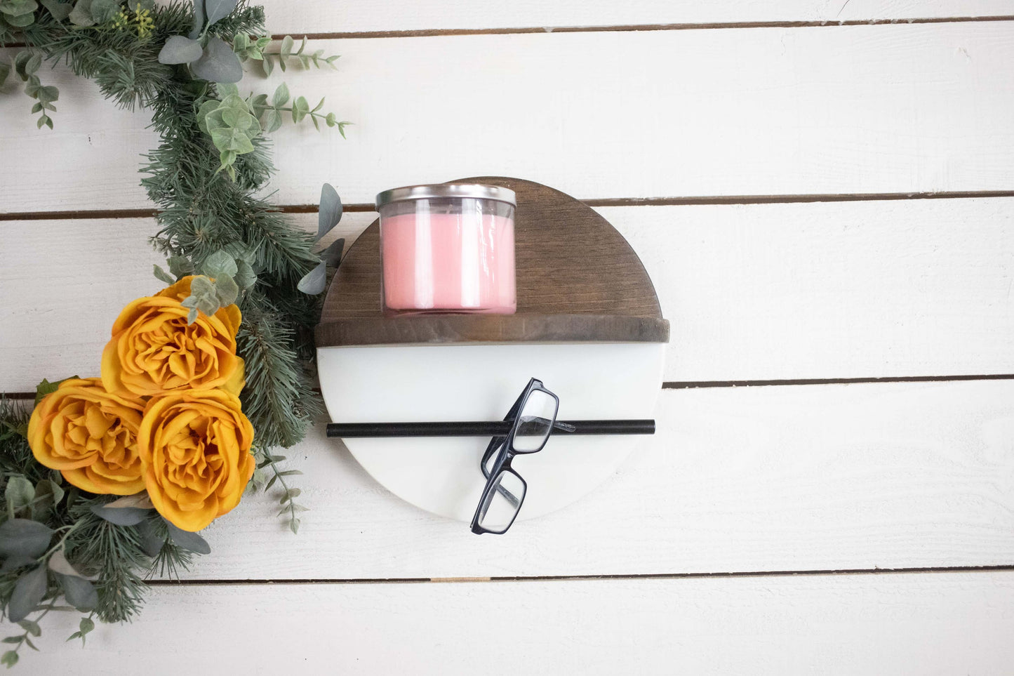 Round Minimalist Shelf with Key Holder, Unique Key Rack and Shelf